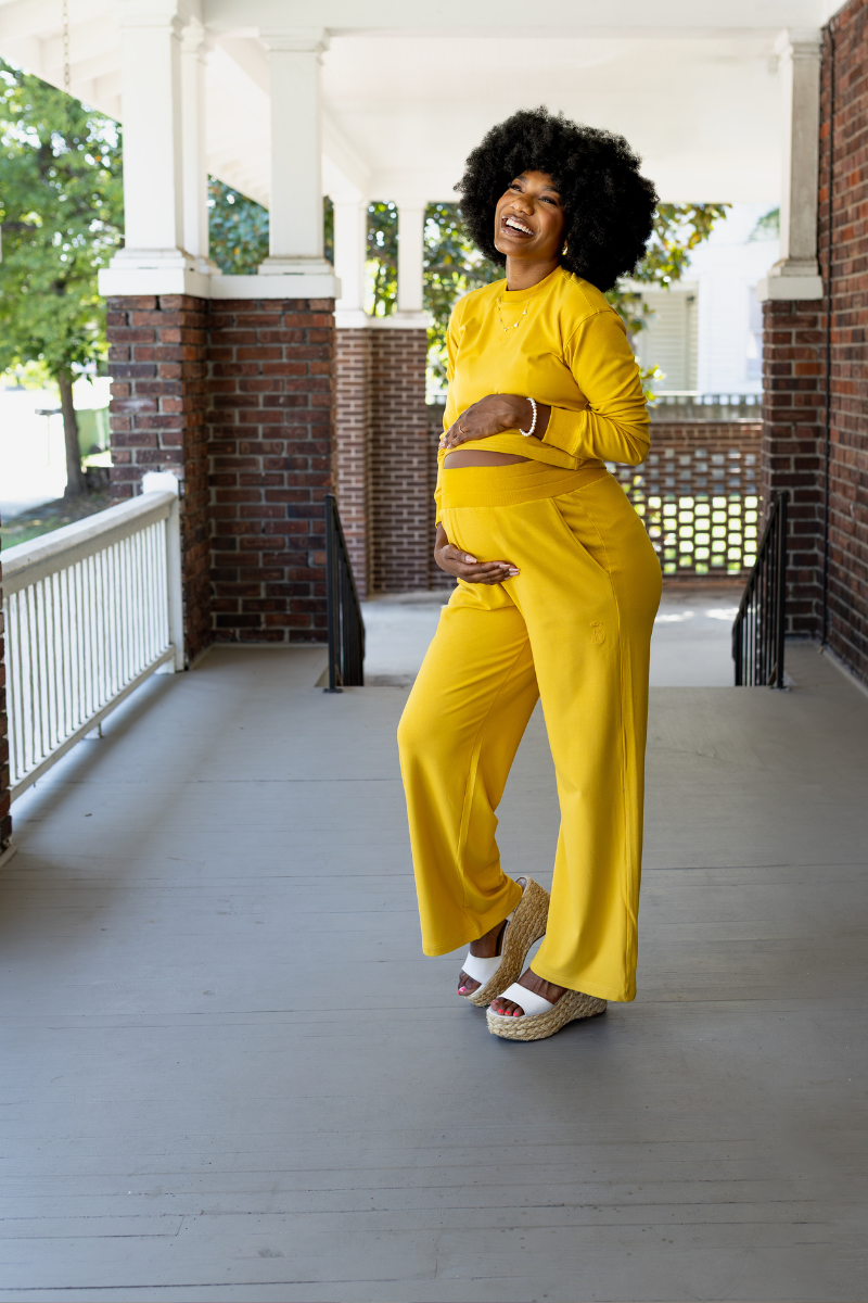 Bump Bliss Wide Leg Set - Mustard Yellow