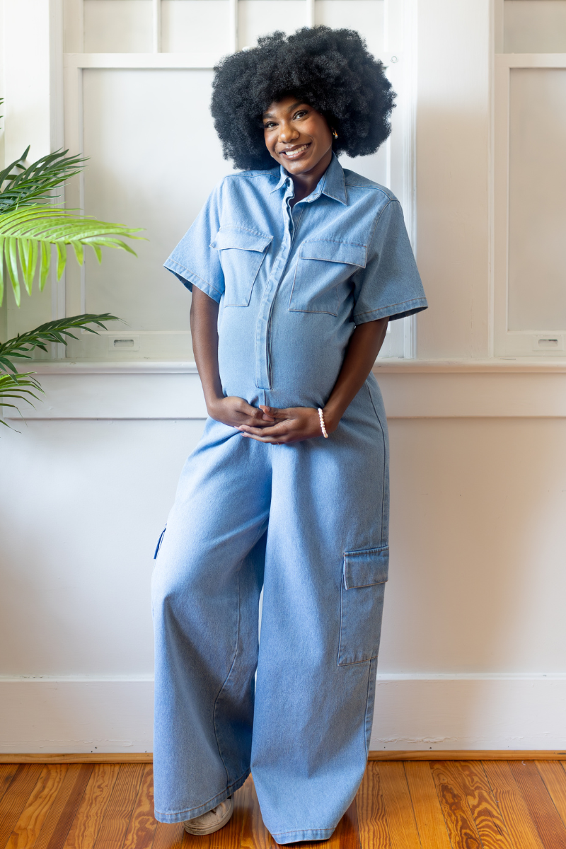 Chic Bump Denim Jumper - Light Blue