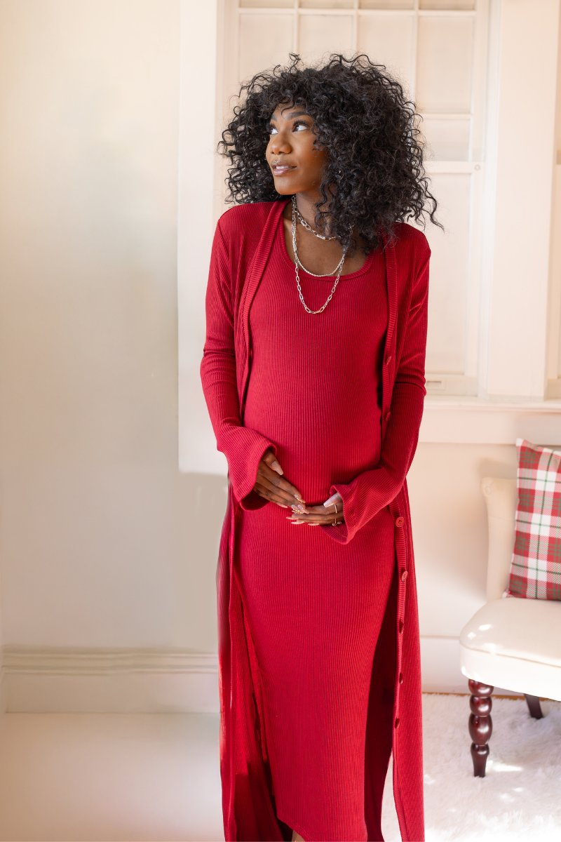 Scarlet Glow Maxi & Cardigan Set