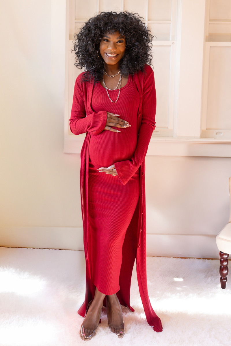 Scarlet Glow Maxi & Cardigan Set